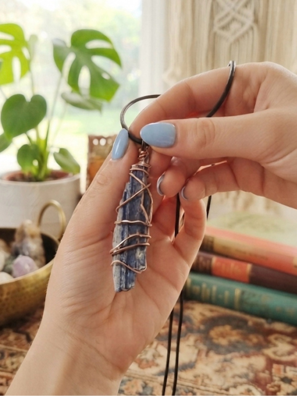 Artisan Blue Kyanite Copper Wire-Wrap Pendant Necklace